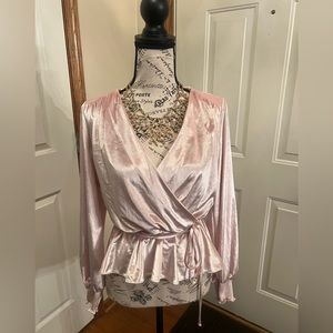 WHITE House black market faux valor wrap top pink Barbie  size small Valentine’s